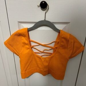 Aerie Seamless Cap Sleeve Cropped Bra Top in Orange Size Large EUC‎